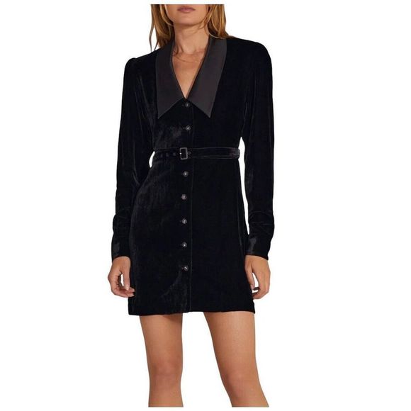 Anthropologie Dresses & Skirts - FAVORITE DAUGHTER The Dynasty Long Sleeve Velvet Black Dress Size 12